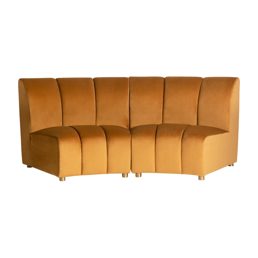 Rundes Art Deco Modulsofa in Senffarbenem Samt mit Goldenen Füssen