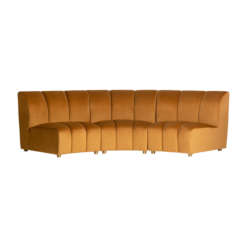 Rundes Art Deco Modulsofa in Senffarbenem Samt mit Goldenen Füssen