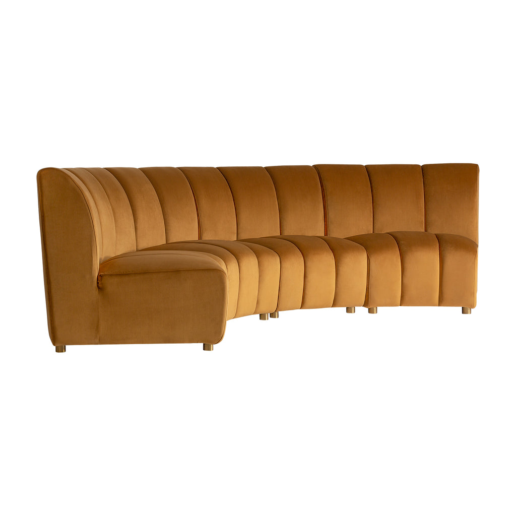 Rundes Art Deco Modulsofa in Senffarbenem Samt mit Goldenen Füssen