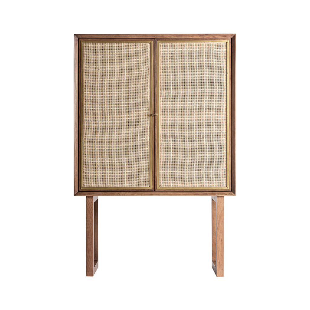 Rattan Hochschrank aus Mangoholz mit Messing