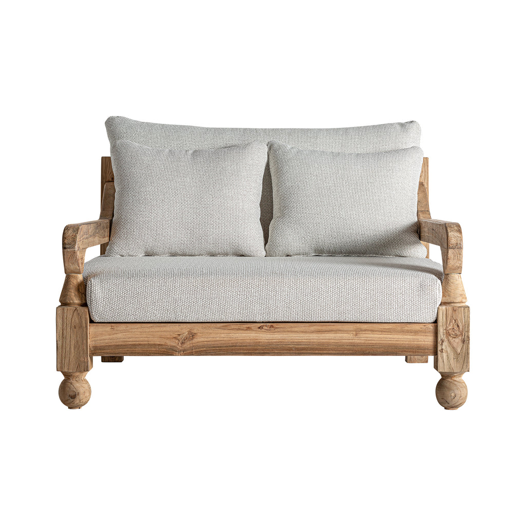 Outdoor Kolonial Sofa aus Holz mit Naturfarbenen Kissen