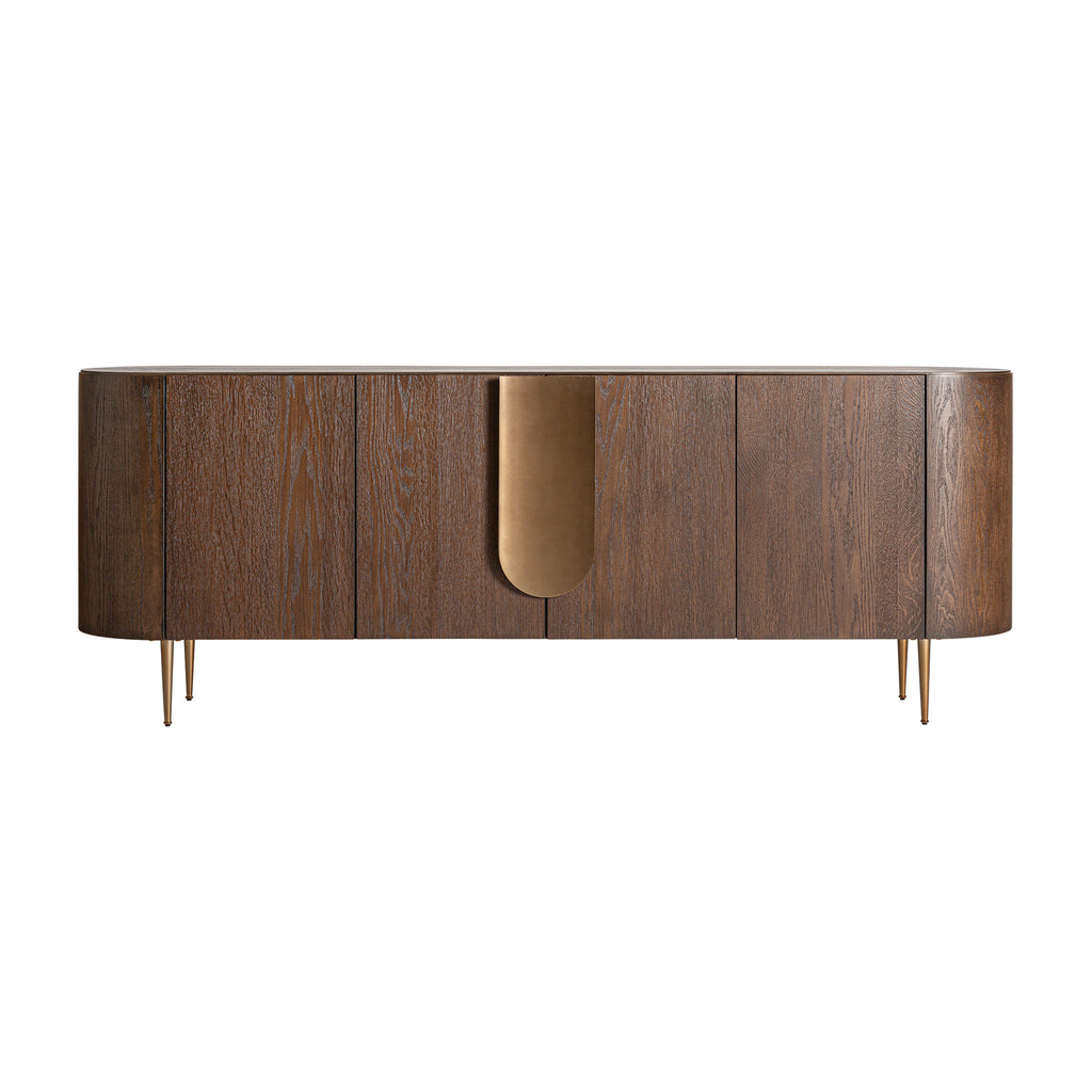 Braunes Ovales Art Deco Sideboard aus Eichenholz mit Gold