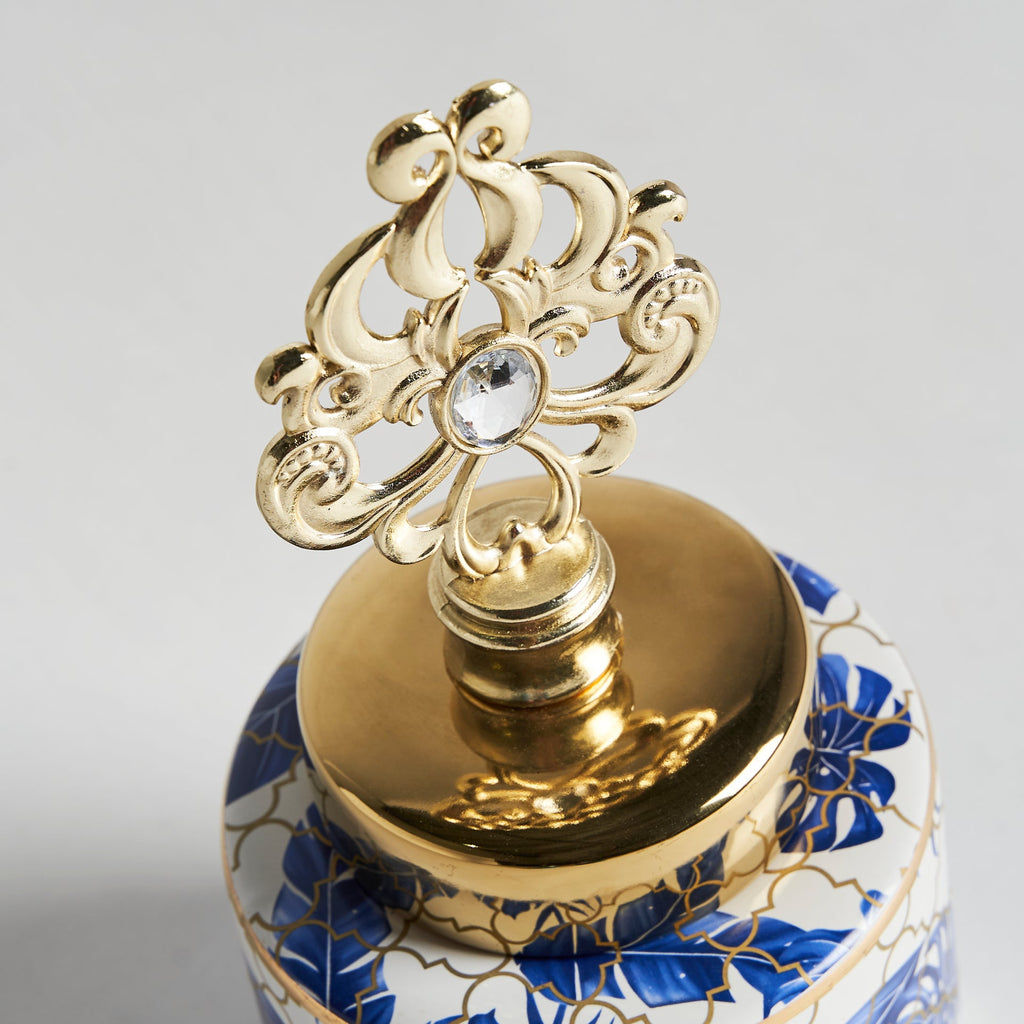 Blaue Keramikvase mit Golddeckel und orientalischem Flairsmall - Maison Oudh