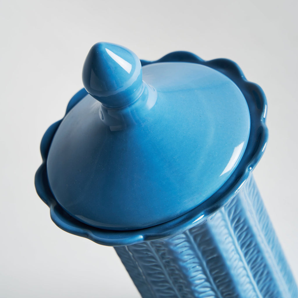 Blaue Vase aus Keramik m it Deckel small - Maison Oudh