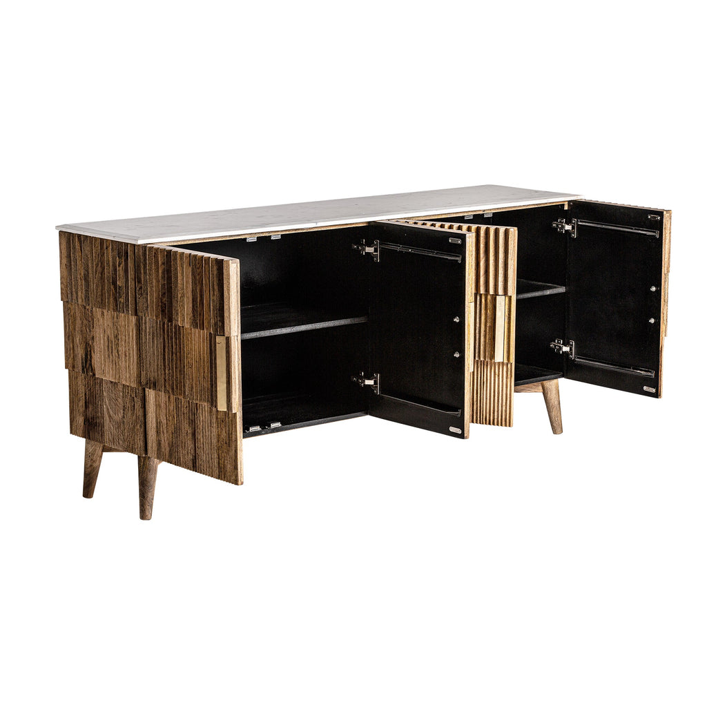 Designer Sideboard aus Mangoholz kombiniert mit weissem Marmor - Maison Oudh