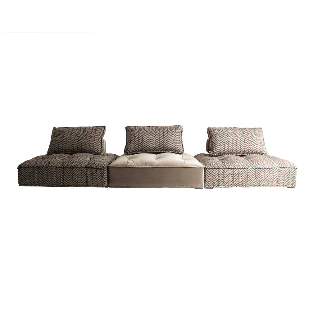 Modulares Loungesofa in Braun und Beige bezogen mit Samt und Leinen - Maison Oudh