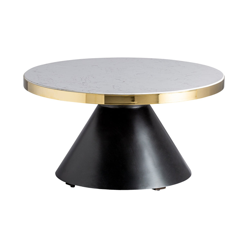 Runder Couchtisch Schwarz kombiniert mit einer weissen Tischplatte in Marmoroptik - Maison Oudh