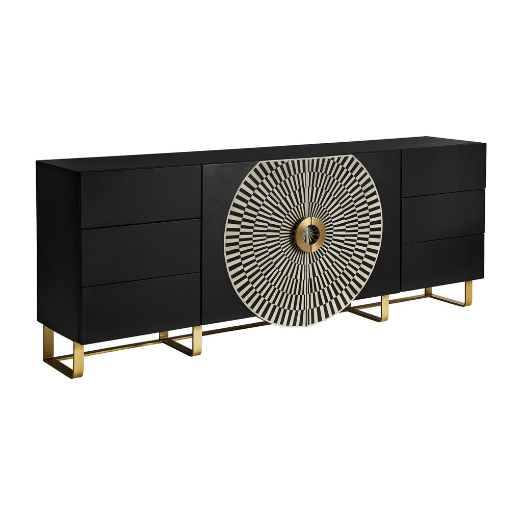 Sideboard Bone in Schwarz und Weiss mit goldenen Elementen - Maison Oudh