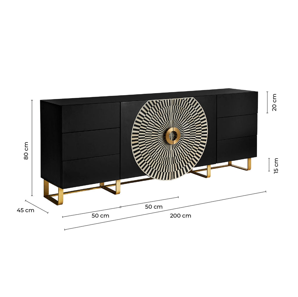 Sideboard Bone in Schwarz und Weiss mit goldenen Elementen - Maison Oudh