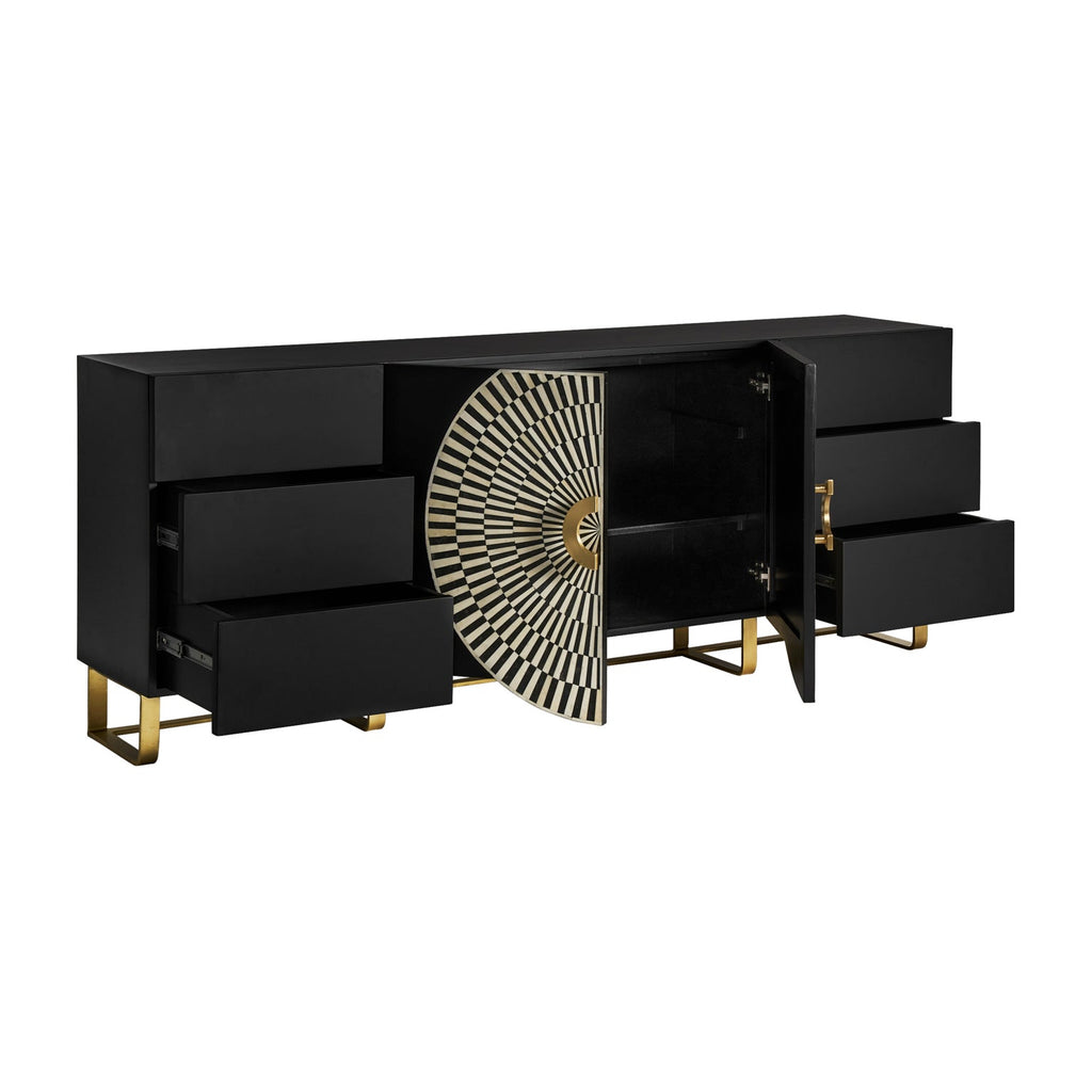 Sideboard Bone in Schwarz und Weiss mit goldenen Elementen - Maison Oudh