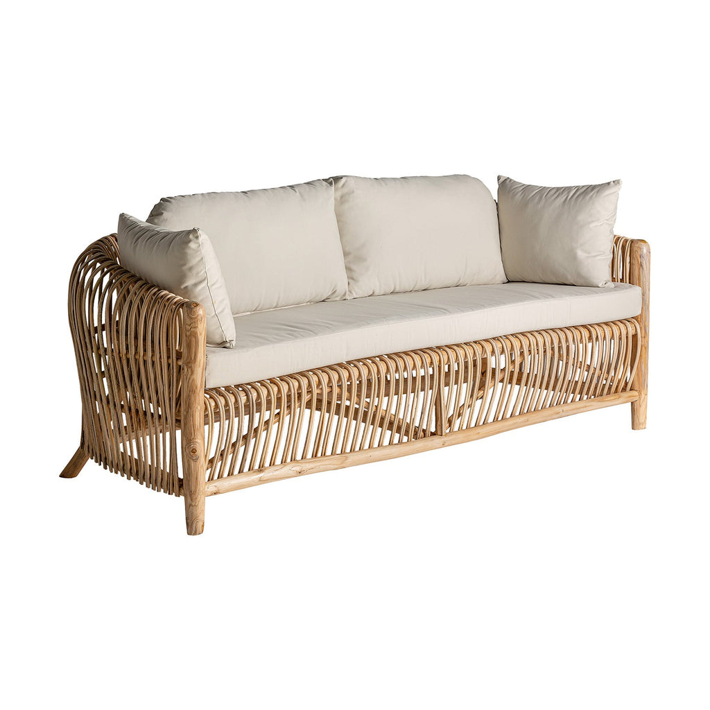 Sofa aus Rattan kombiniert mit weisser Baumwolle (wasserabweisend) - Maison Oudh