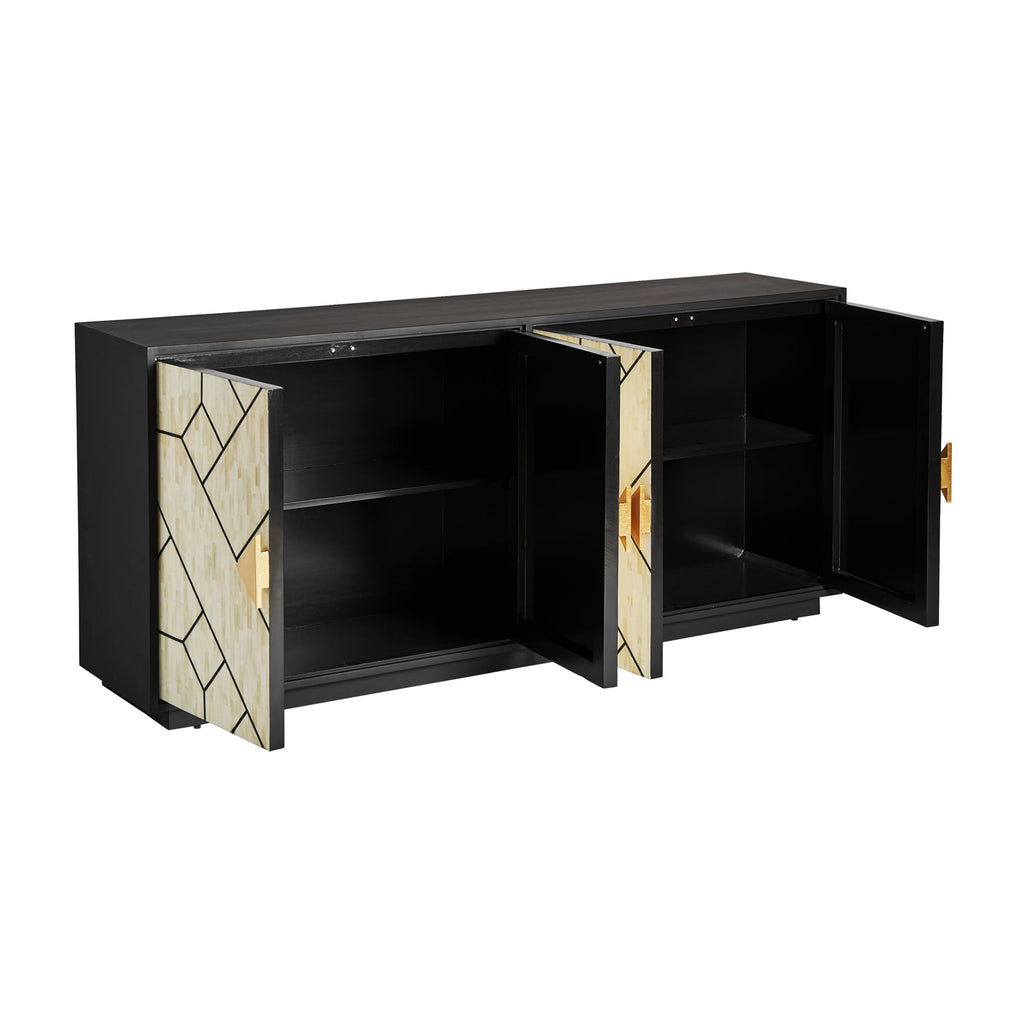 Viertüriges Sideboard aus Bone in Schwarzweiss kombiniert mit goldenen Elementen - Maison Oudh