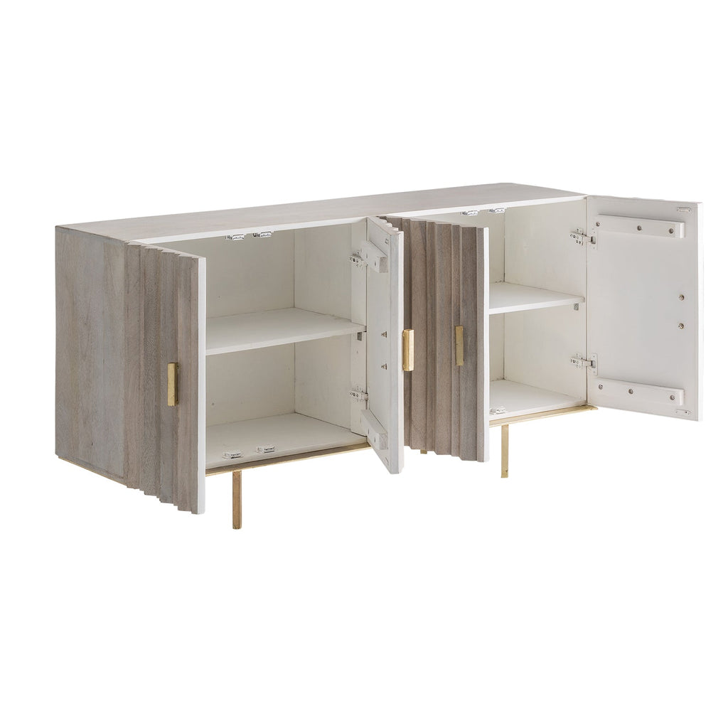 Weisses Sideboard aus Mangoholz mit goldenen Elementen - Maison Oudh